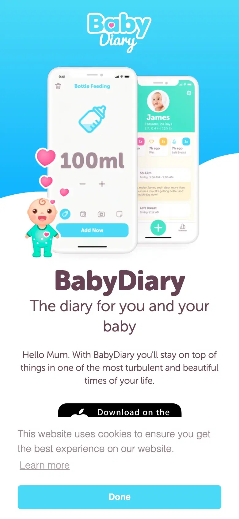 BabyDiary на мобилен телефон