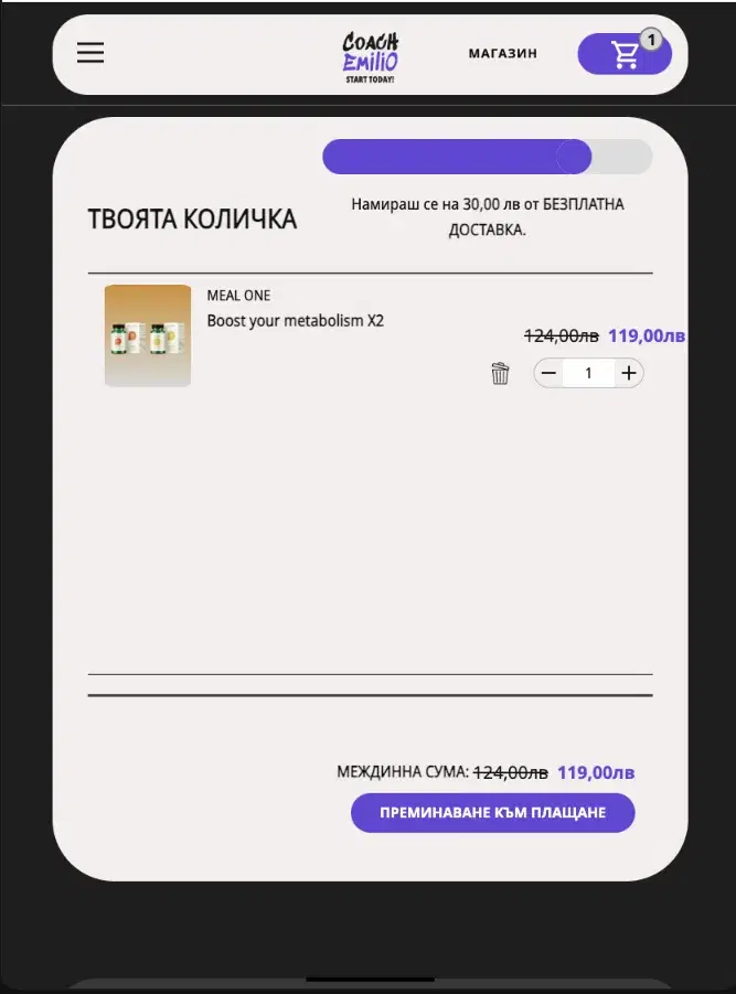 Emilio Coach — Cart and Orders